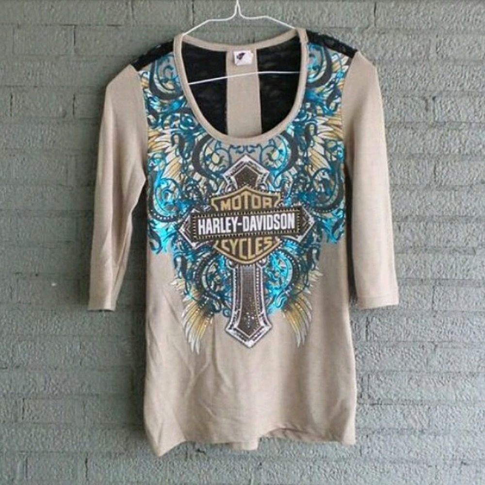 Harley Davidson Rhinestone Lace Shirt Bling Small
